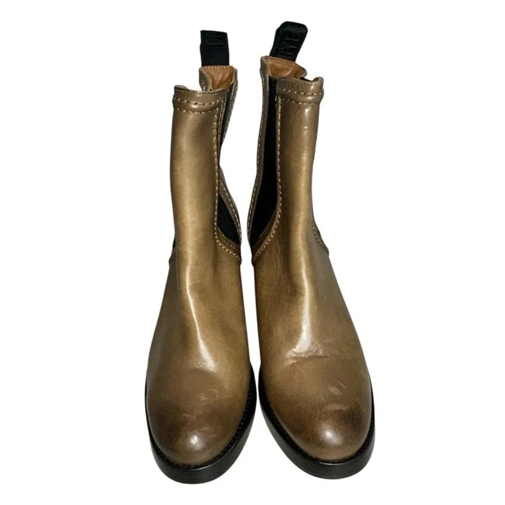 FRYE 8.5 Jean‎ Chelsea Stone Leather Bootie Heeled Pull On Ankle Boots Brown